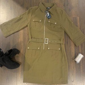 Dark khaki green women's shirt dress